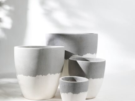 Grey Cement Fiber pot - White