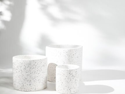 White Terrazzo Cement Fiber pot